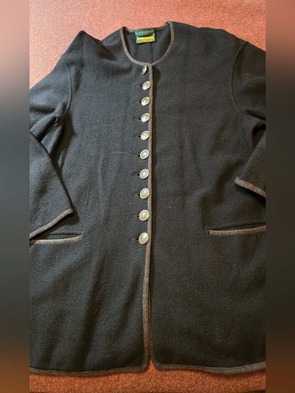 Geiger Boiled Wool Jacket Collarless Design Button Closure Austrian 40